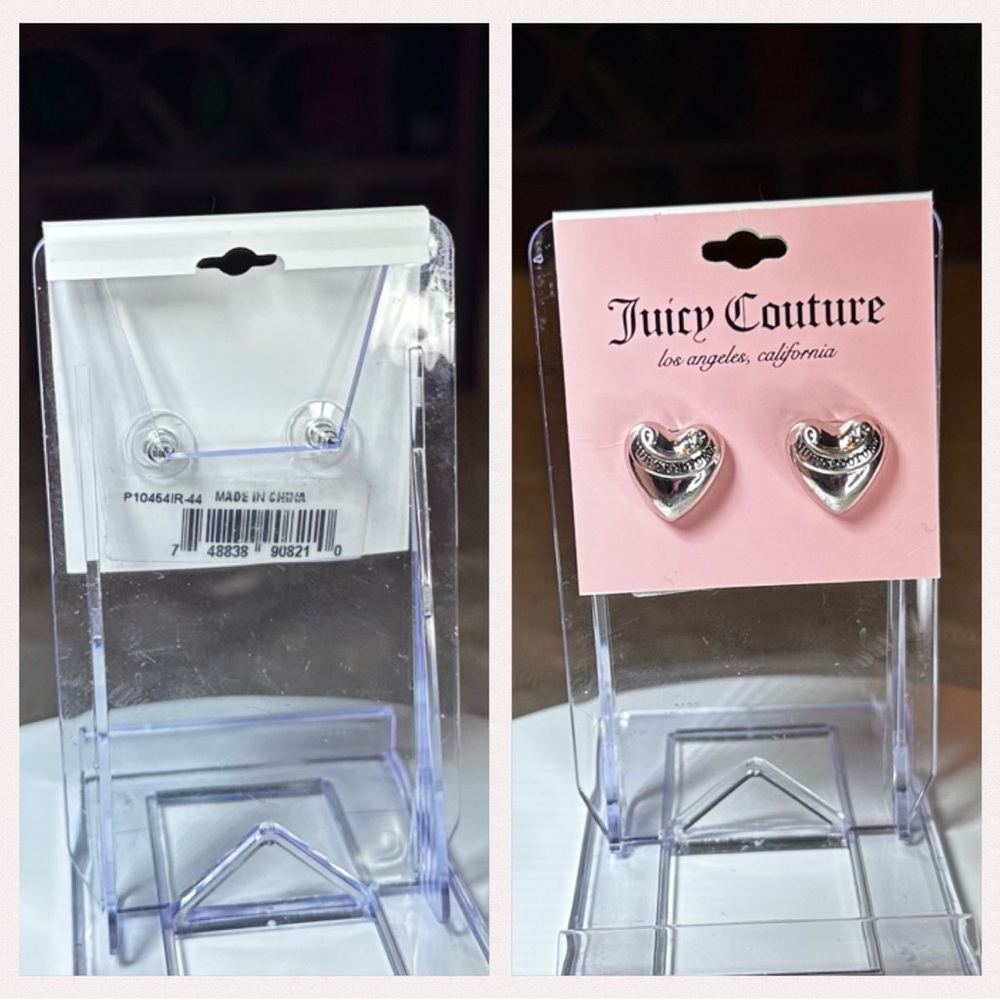 Silver Juicy Couture Silvertone Signature Logo Heart Stud Earrings - Picture 3 of 7